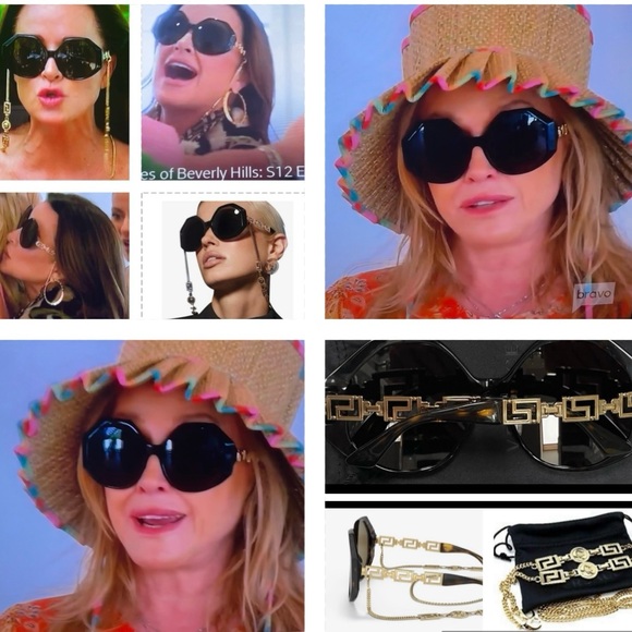 VERSACE RUNWAY HAVANA FRAMES WITH GOLD- TONE DETACHABLE CHAIN SUNGLASSES - Picture 15 of 16